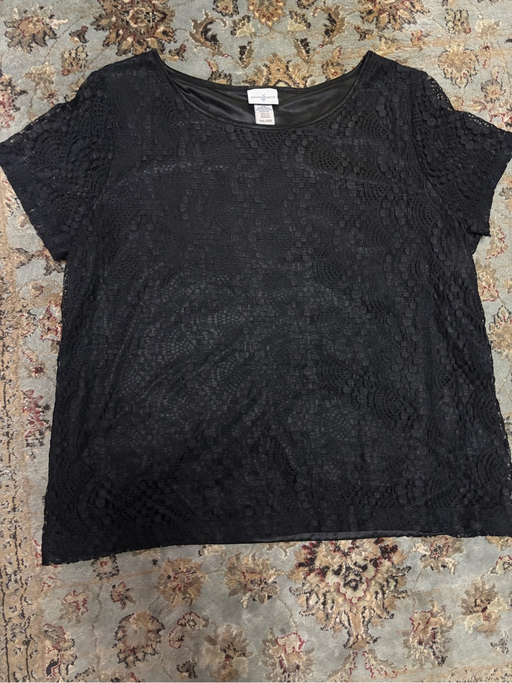 Jaclyn Smith Whimsigoth Black Lace Short-Sleeve Tee